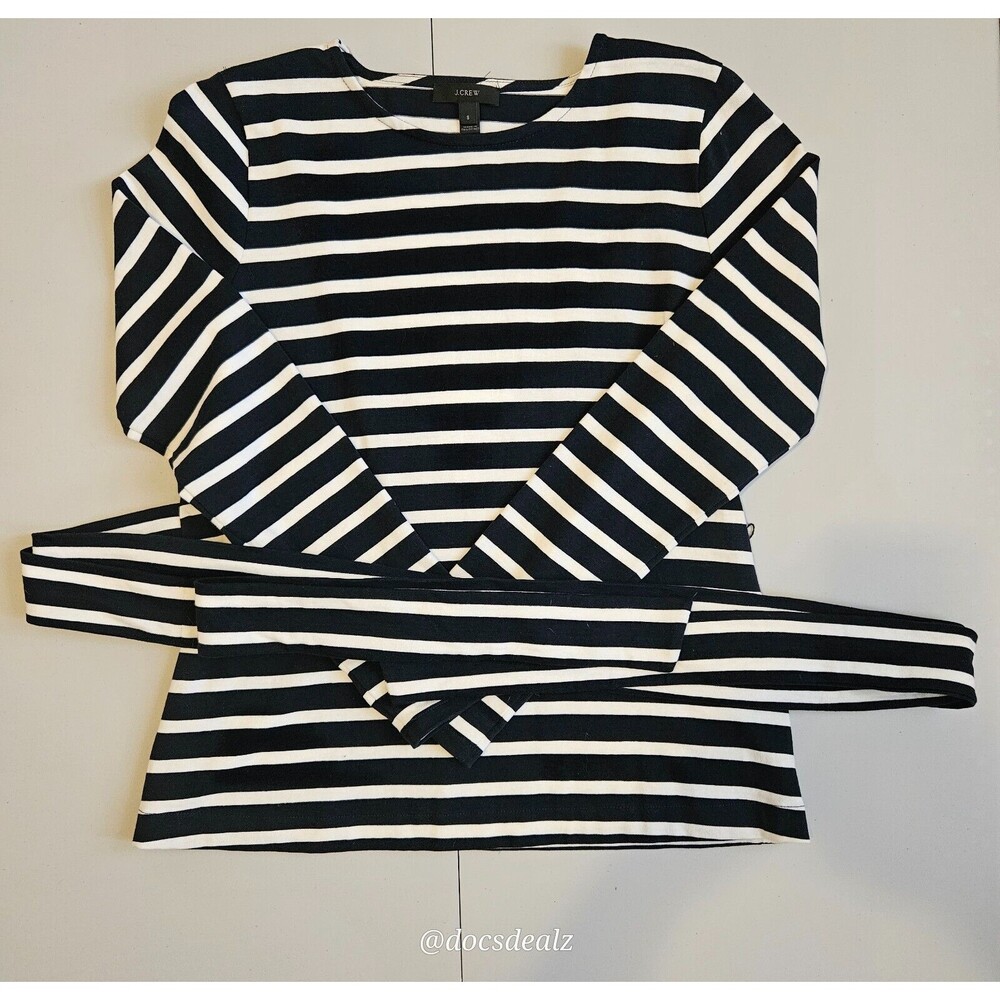 J. Crew Wrap Blouse Navy & White Striped  Size Small